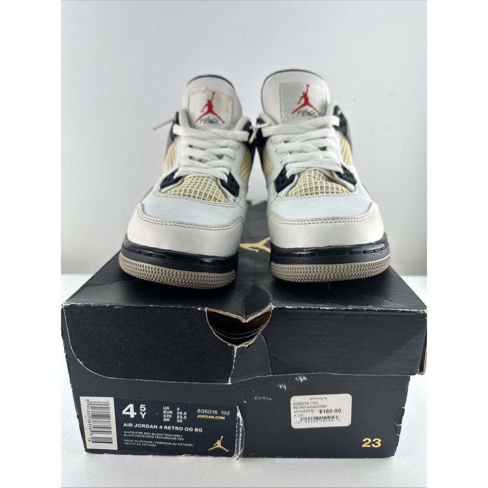 Nike Air Jordan 4 Retro OG BG "White Cement" 836016-192 Size 4.5Y w/ Box